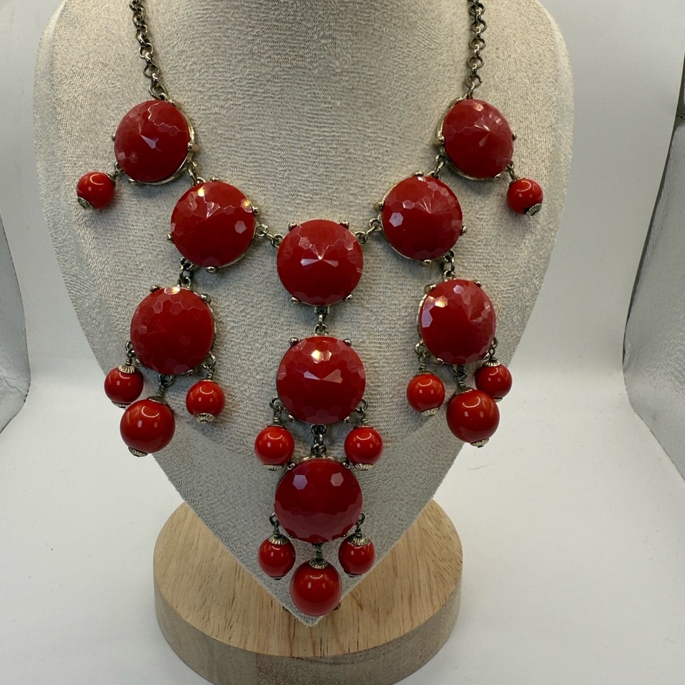 J Crew | Elegant Red Bubble Statement Necklace